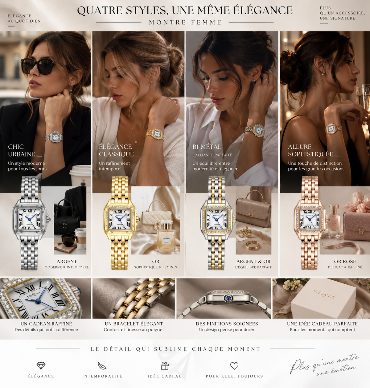 ⌚ Montre Femme Élégantes élément Acier Quartz or