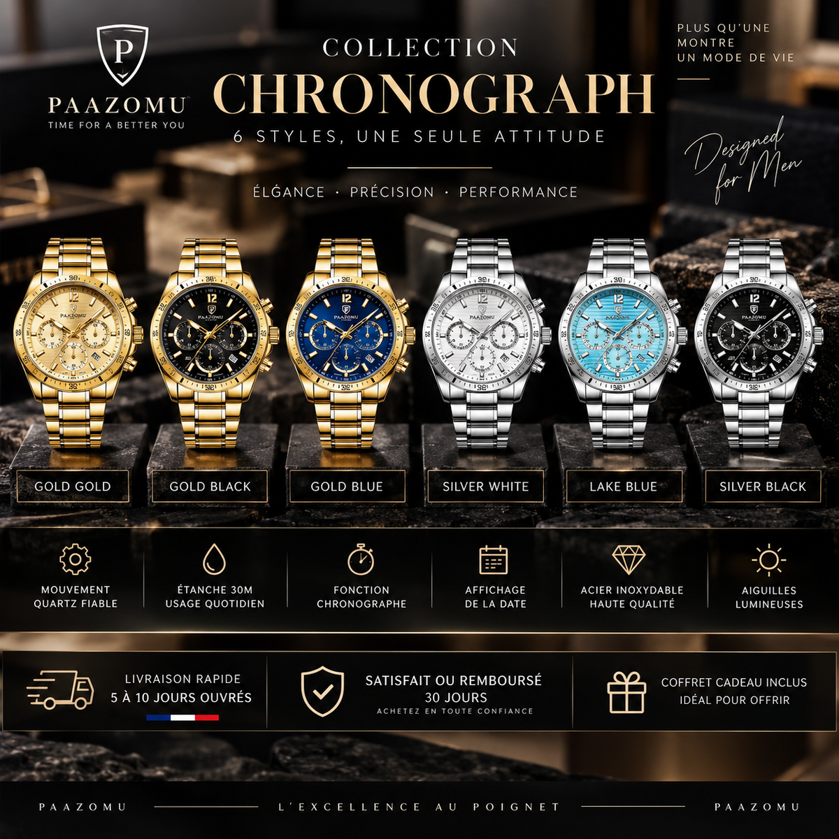 POEDAGAR Signature — Chronographe Homme | Élégance & Caractère ✨
