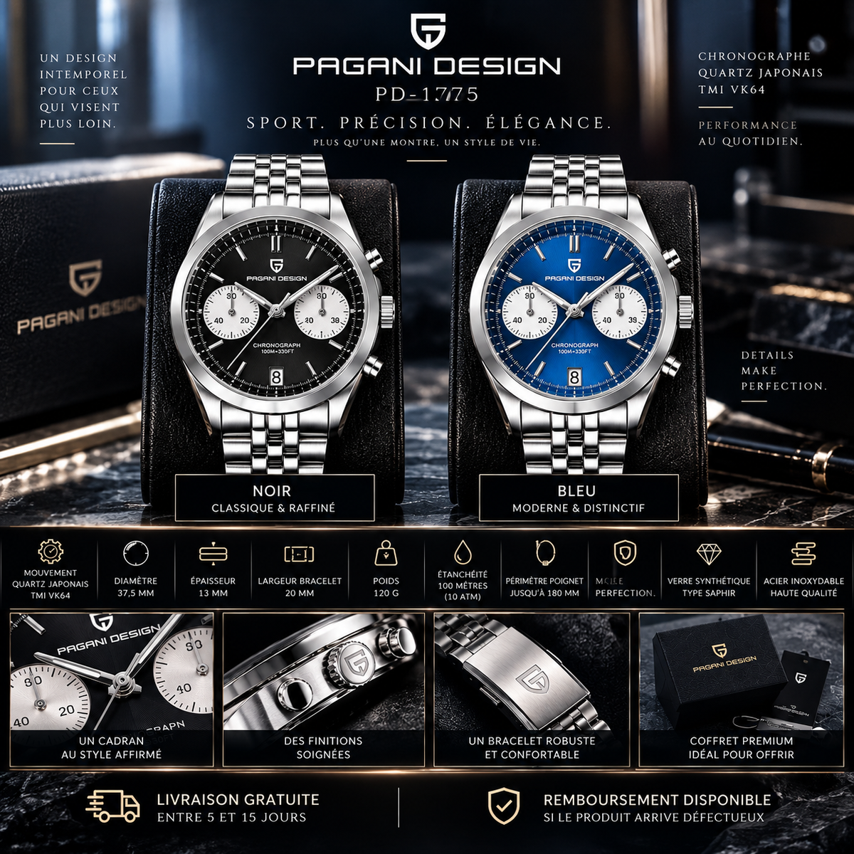 MONTRE PAGANI PD-1775 — Chronographe Sport & Élégance