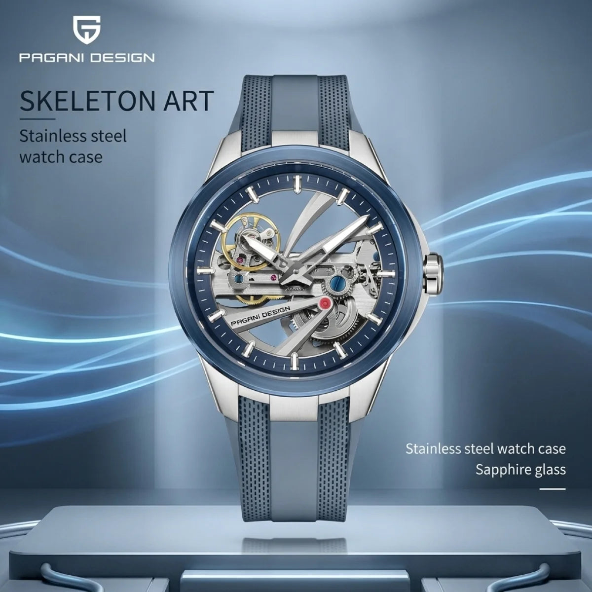PAGANI DESIGN PD-1718 – Montre Homme Automatique Squelette, Verre Saphir & Acier Inoxydable