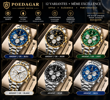 POEDAGAR Original Military – Montre Homme Quartz Chronographe, Acier Inoxydable & Cadran Luminescent