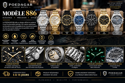 POEDAGAR Original Military – Montre Homme Quartz Chronographe, Acier Inoxydable & Cadran Verre