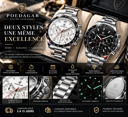 Montre homme - signature luxe poedagar - Acier & Cadran Sport