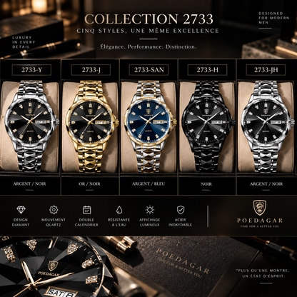 Montre Homme Élite — Design Diamant, Quartz & Acier Inoxydable