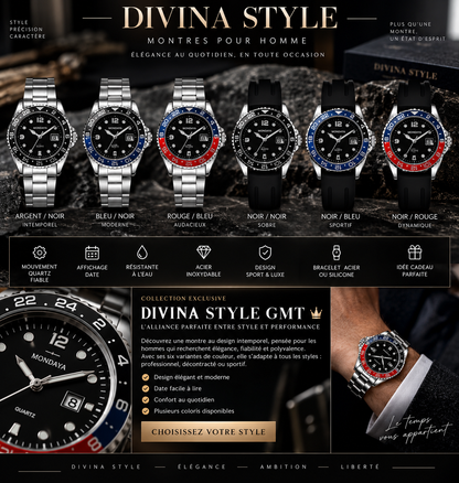 Montre Homme Signature GMT ⌚ — Élégance, Style & Précision